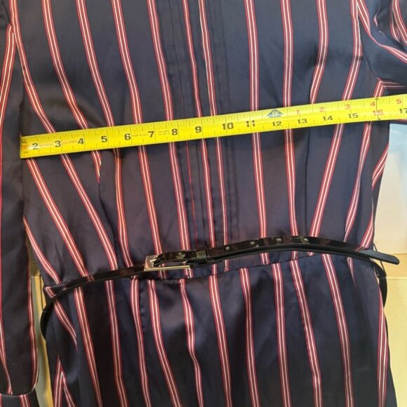 SANDRO Respect Striped Long Sleeve Preppy Satin Twill Belted Dress Lightweight - Picture 15 of 16